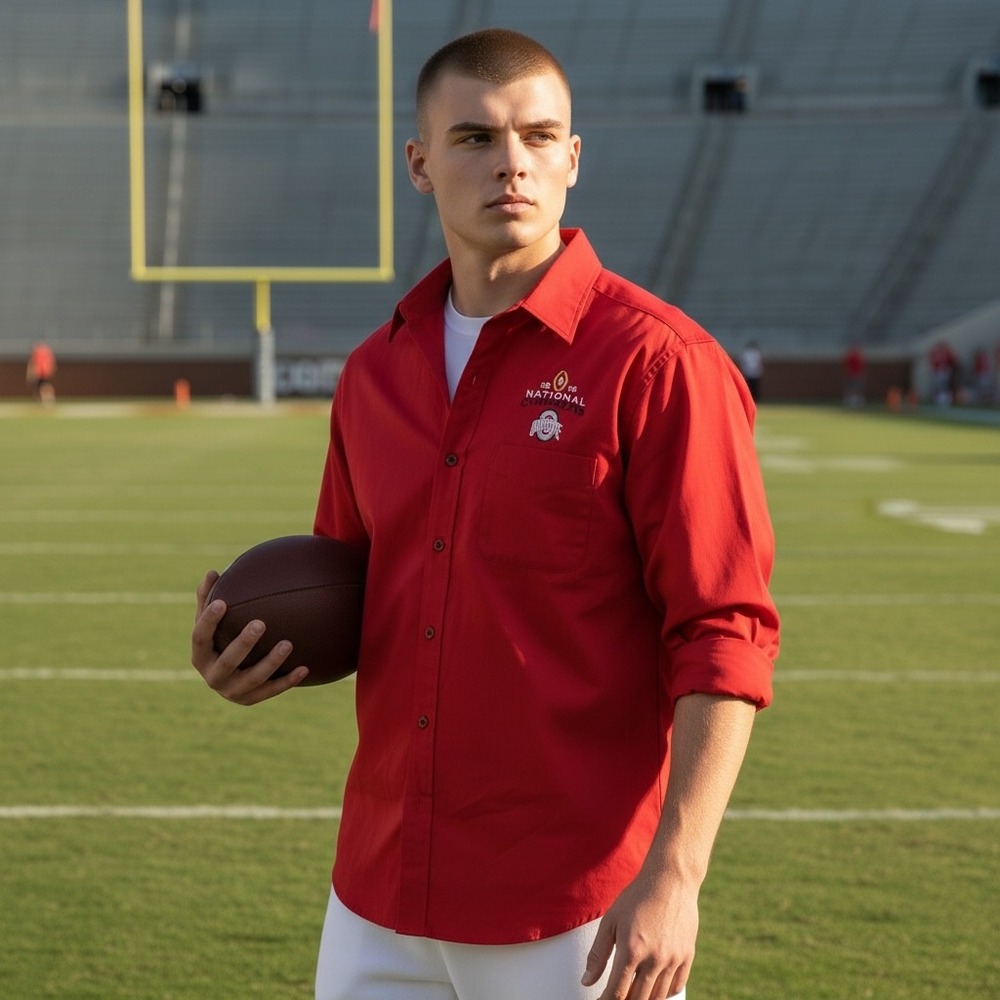 Cutter & Buck Ohio State 2014 National Champions Mens Red Button Down Shirt L